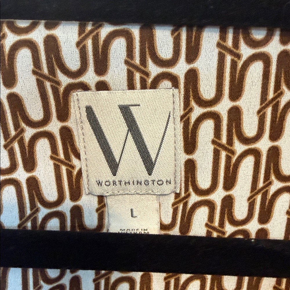 Worthington Brown and White Geometric Blouse - Picture 2 of 3